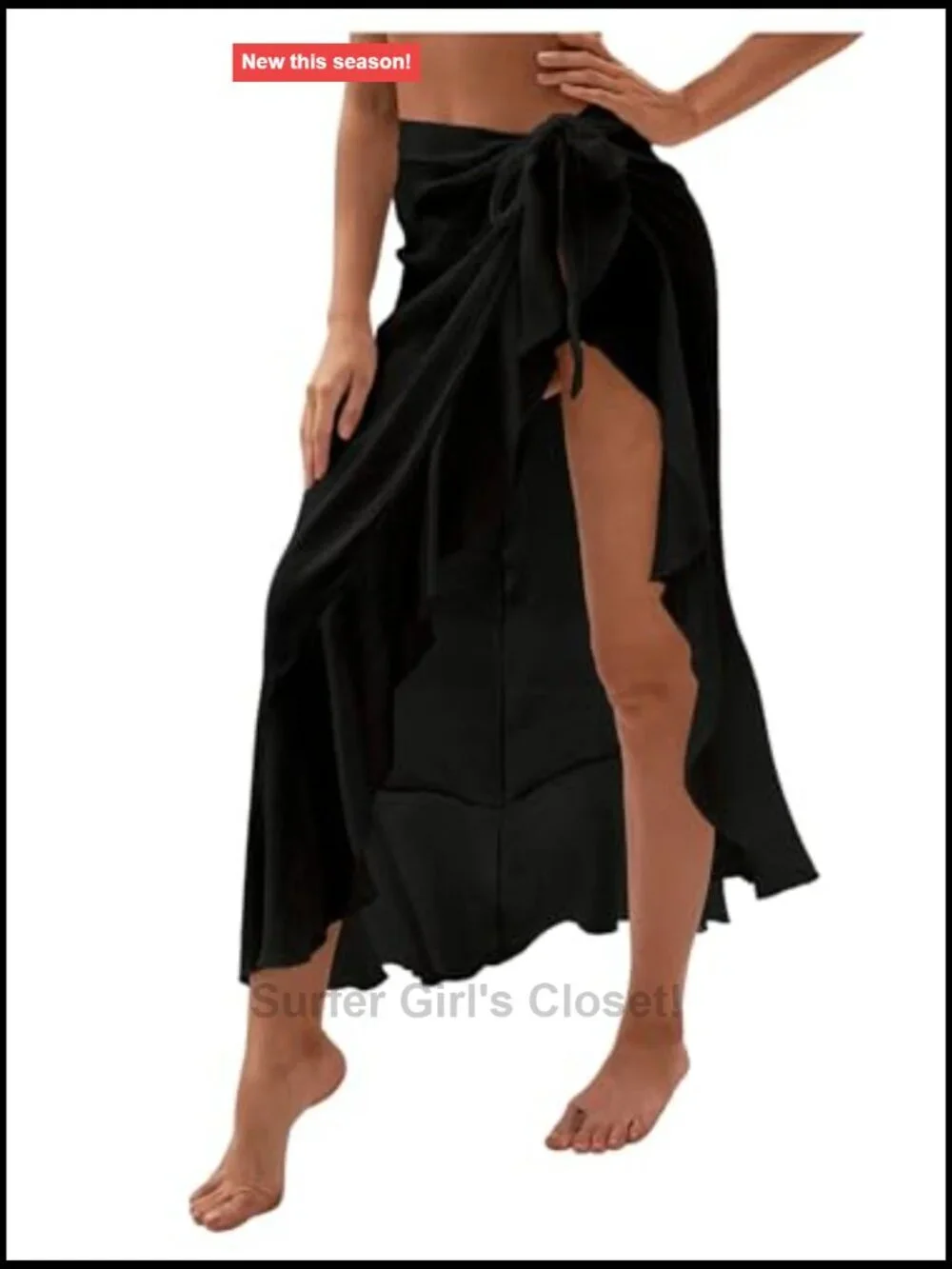 Mesh Sheer Swimsuit Cover Up Ruffle Tie Side Sarong Wrap Long Skirt
